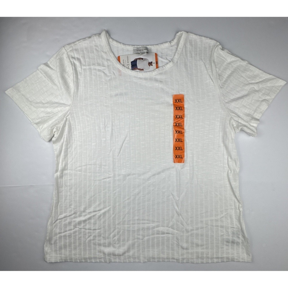 Vintage America‎ Slub Ribbed Tee Short Sleeve Crew Neck Top XXL White NWT